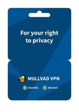 VPN Service 6 Months 5 Devices No Log Privacy Protection Mullvad Security