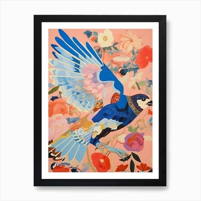 Maximalist Bird Gemälde Blue Jay 3 gerahmt Wandbild Poster Leinwanddruck Bild