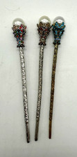 Pearl Rhinestone Hair Sticks Set Of 3 Womens Multicolor Metal Updo Bun Pins