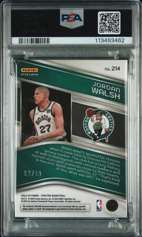 Jordan Walsh PSA 9 Auto 2023 PANINI SPECTRA JERSEY INTERSTELLAR #214 RC /49 - Image 2 of 2