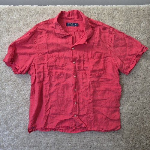 Polo Ralph Lauren Shirt Mens XL Pink Linen Silk Loop Collar Beach Coastal Travel - Picture 2 of 9