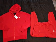Jordan Red Fleece Tracksuit Set Hoodie  Pants Logo Hooded Pockets Men