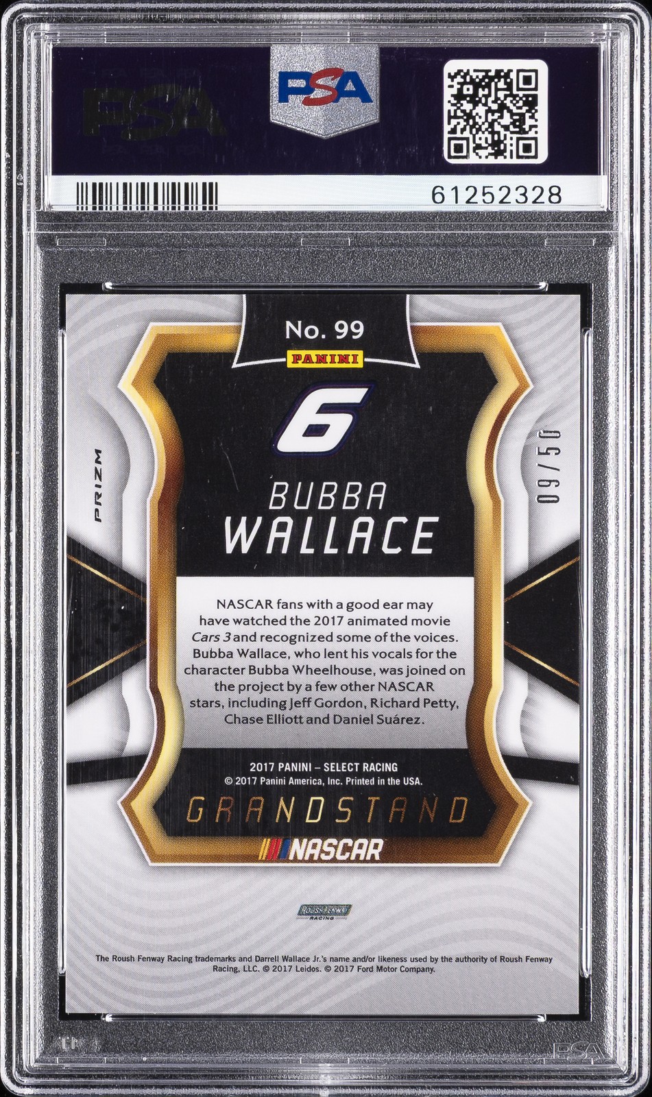 2017 PANINI SELECT RACING WHITE PRIZM #99 BUBBA WALLACE 9/50 PSA 10 view 2