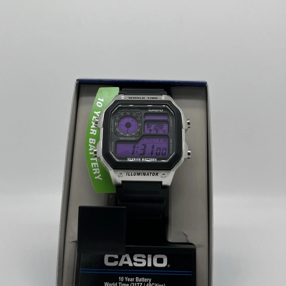 Reloj Casio Iluminador Batería 10 Años Hora Mundial 4 Alarmas 100m Resistente al Agua Foto 2 de 4