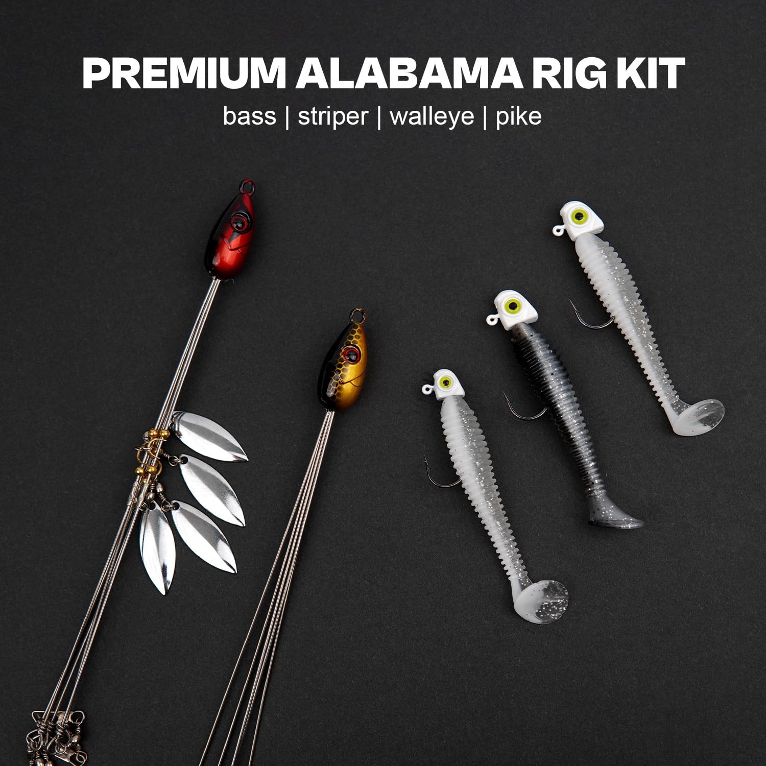 Alabama Rig (A-Rig) Fishing Lures Kit – 2 Rigs, 10 Jig Heads & Swimbaits, Tac... - Image 4