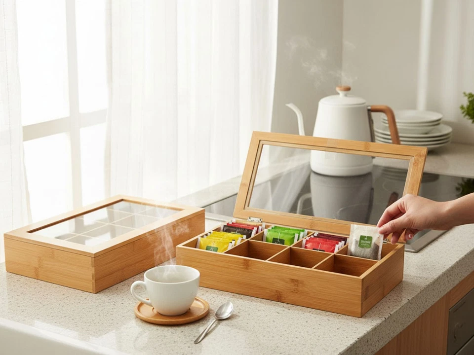 Teebox aus Holz 8 Fächer Aufbewahrungsbox Box Teekiste Teekasten Schmuckkiste - Bild 3 von 4