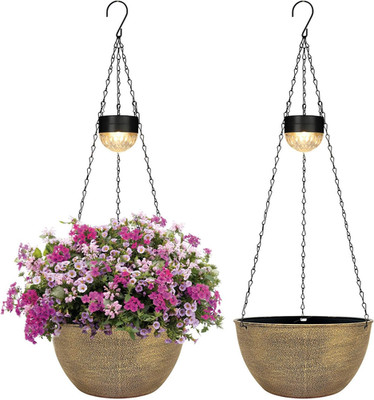 2 Packs Solar Hanging Basket Planters for Plants Outdoor, Self Watering Copper F