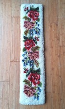 VTG MCM Floral Latch-Hook Shag Carpet Wall Hanging Handmade 39  x 9  