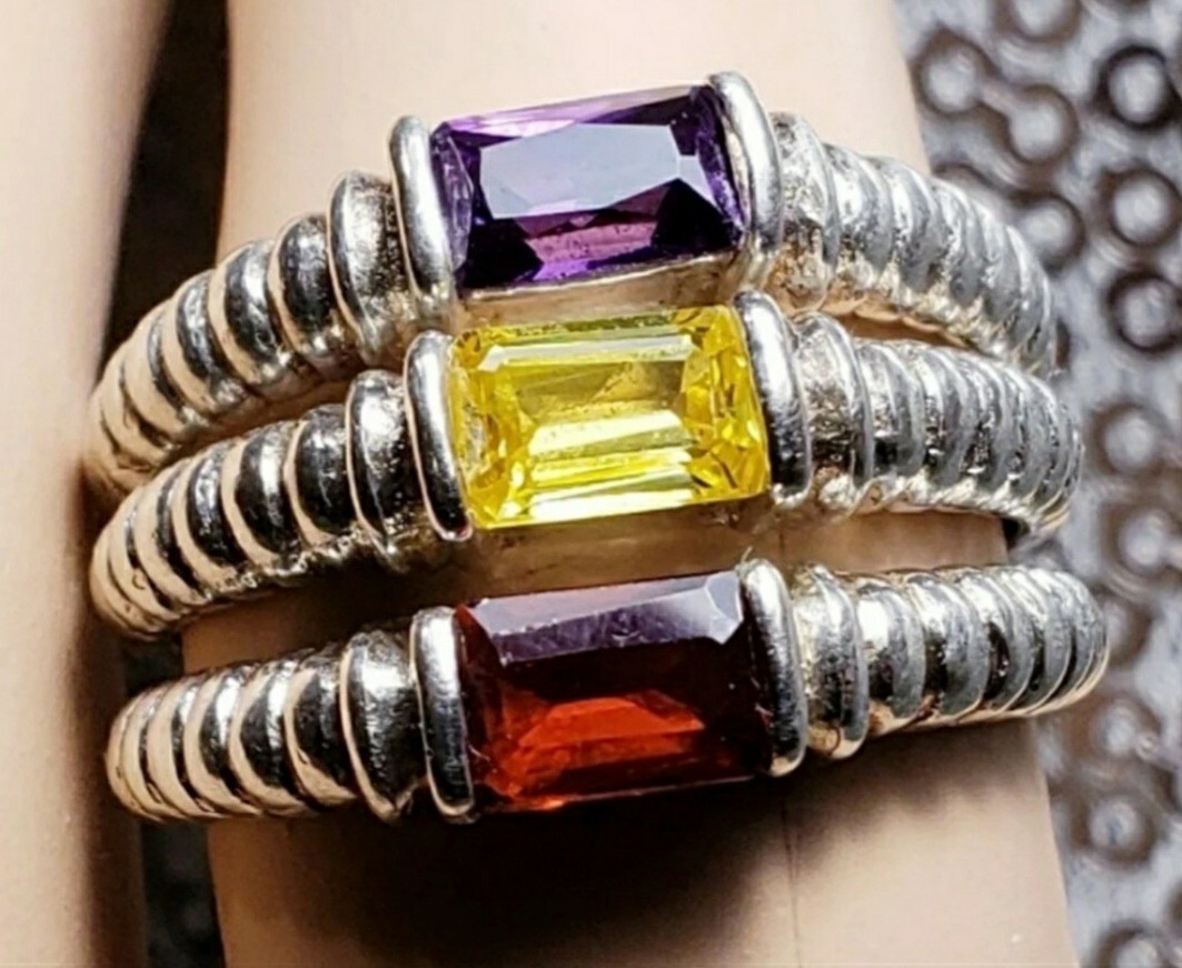 Stackable Sterling Silver Ring Set, Size 8, Semi-… - image 1