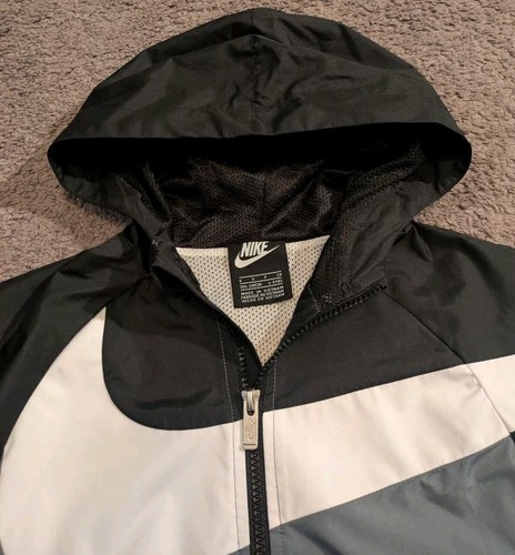 Nike Big Swoosh Logo Windbreaker Black / Grey / White Jacket Youth Small 4-5 yrs - Picture 3 of 8