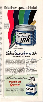 Carter Ink Parker Print Ad Vintage Ephemera Wall Art Decor American Superchrome