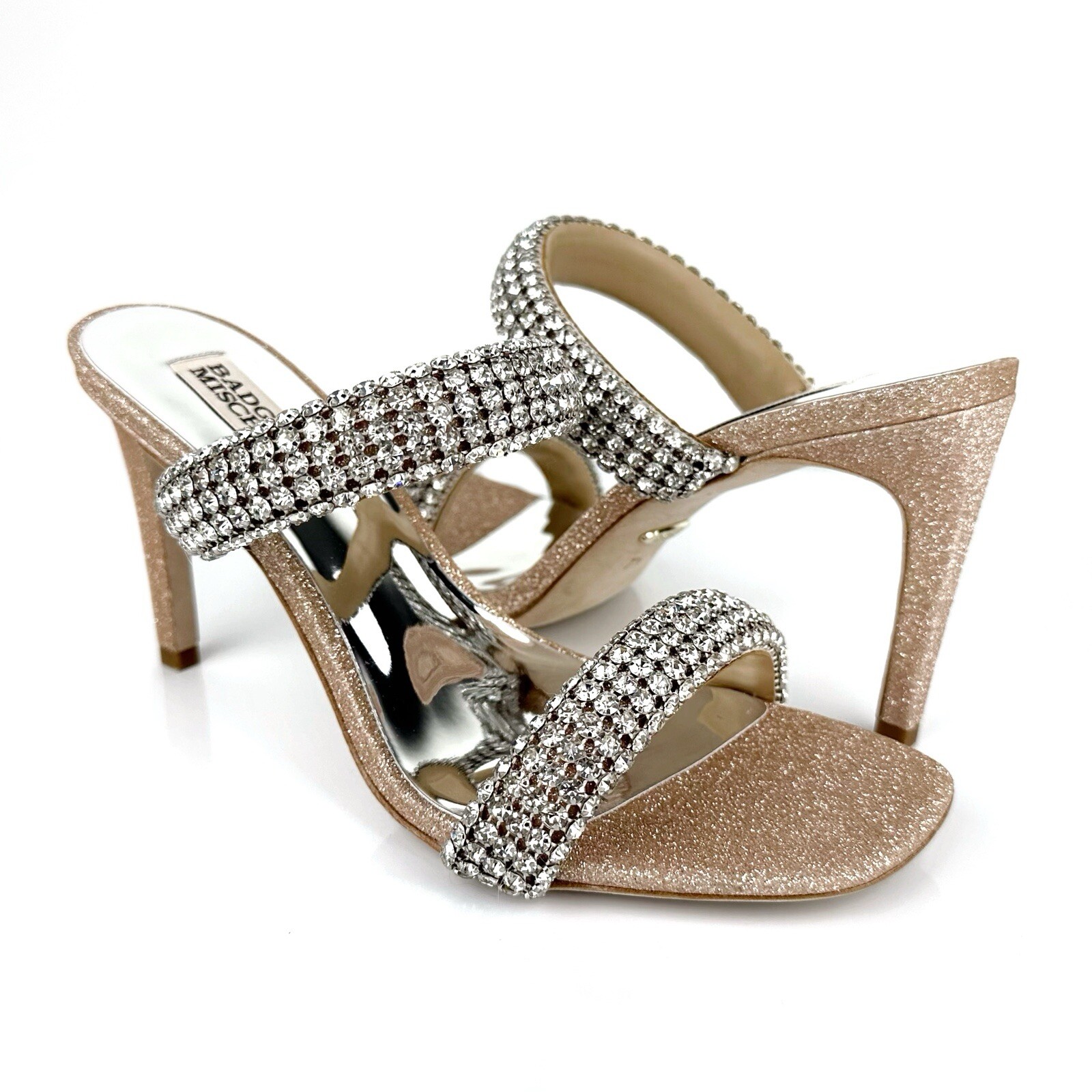 Badgley Mischka Womens Sade Jeweled Heel Sandals Gold Size 7.5