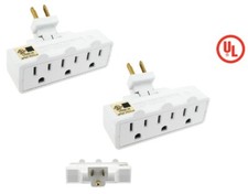 2 Pack WHITE 3 Outlet Swivel Electrical Power Grounded Wall Socket Taps Adapter