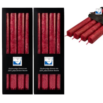 2 x 4 Stearin Stabkerzen Dunkelrot 250 x 22 mm Kerzenfarm Kerzen Candle Set