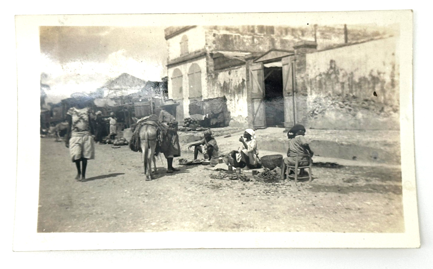 1930s Gonaïves Haiti Street Market Photo – Women & Children Selling Goods