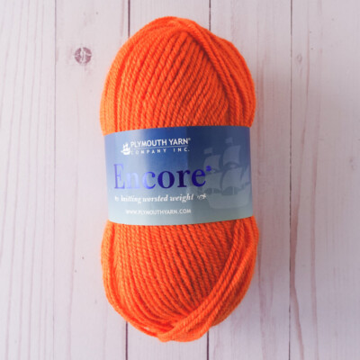 Plymouth Encore Worsted ~ Lot of 5 ~ #1383 Bright Orange ~Classic~Wool & Acrylic