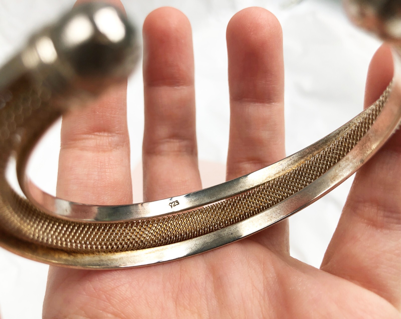 Mesh open bangle sterling silver, basic accent st… - image 6