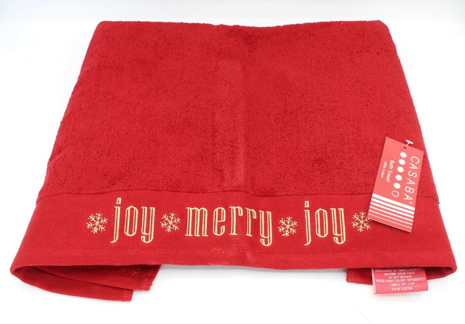 Casaba Joy Merry Bath & Hand Towel Set Red Holiday Embellished 100