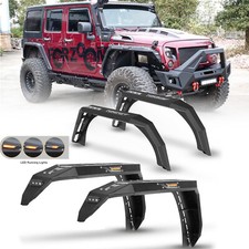 Front Rear Fender Flares Wled Lights Fit Jeep Wrangler 2007-2018 Jk Jku Steel