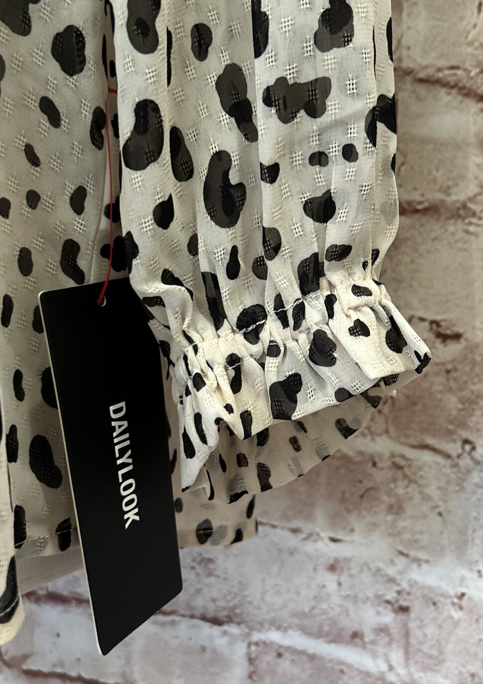 Collective Concepts Womens S Popover Blouse Ivory Cheetah Ruffle Tie Neck Sheer