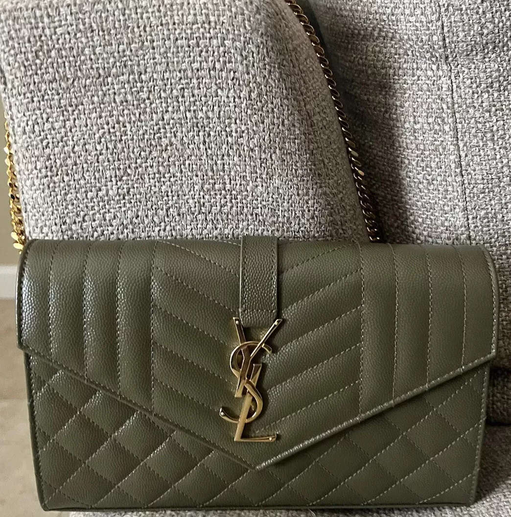 YSL Saint Laurent Envelope Pebbled Leather Wallet On Chain Crossbody Bag  $1950