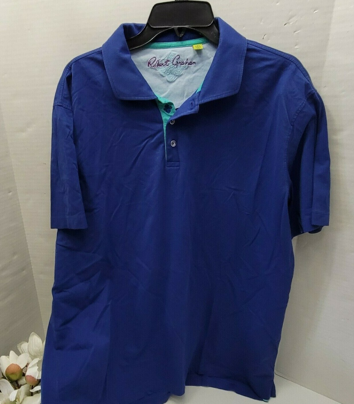 Robert Graham Polo Solid Blue 3 Button Short Slee… - image 4