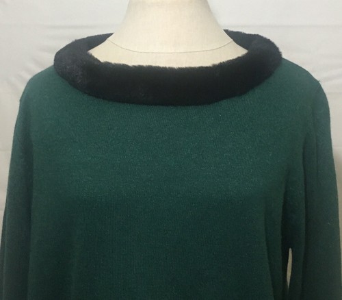 Maglione donna Preston & York verde pelliccia orlo manica lunga taglia L - Foto 2 di 5