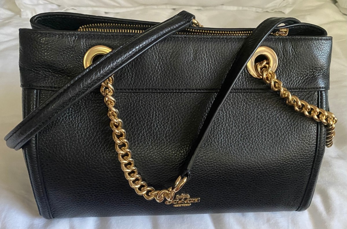 バッグ COACH handbag leather BLACK GOLD Coach Chain Shoulder Bag: Refined Style