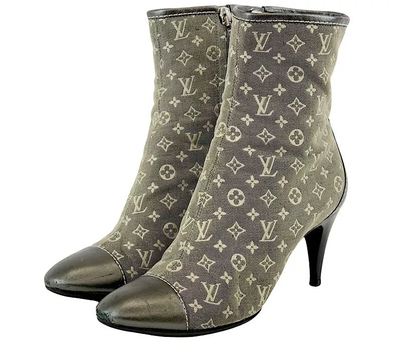 LOUIS VUITTON Canvas Monogram Short Boots 34.5 Gray Auth Women