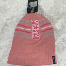Image of Converse All Star NWT Pink w/ gray stripes pom pom Youth Girls Hat