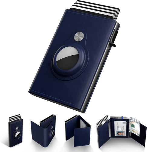 Mens Wallet Card Holder for Airtag: Leather Smart Wallet for Men Compatible with