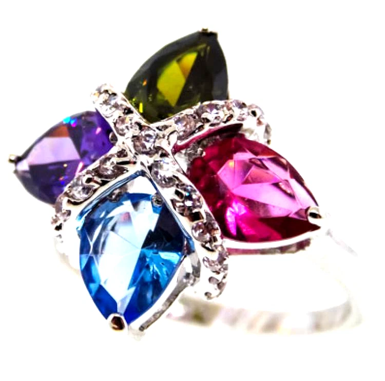 Collana Multicolore Argento Zirconi Taglio Marquise Oro Bianco Regolabile - Immagine 3 di 3