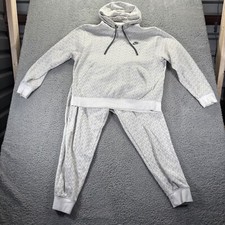 Vintage Nike Sweatsuit Mens Small Gray Fleece All Over Print Hoodie Jogger