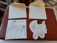 2 Vintage Hallmark Baby Announcement Cards 1947 w/ Envelopes Unused