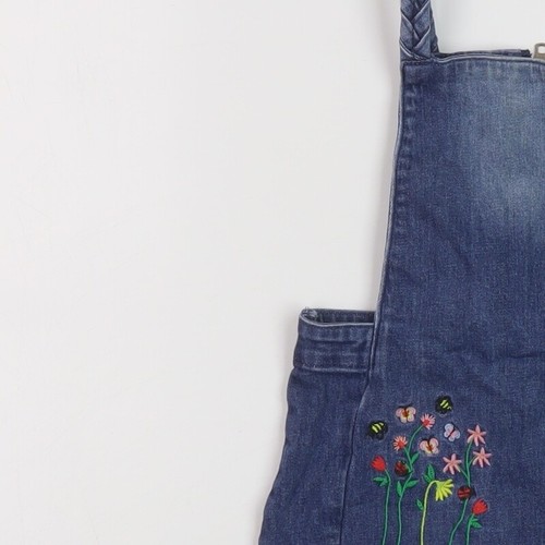 TU Girls Blue Cotton Pinafore/Dungaree Dress Size 3-4 Years Square Neck Zip - Picture 9 of 10