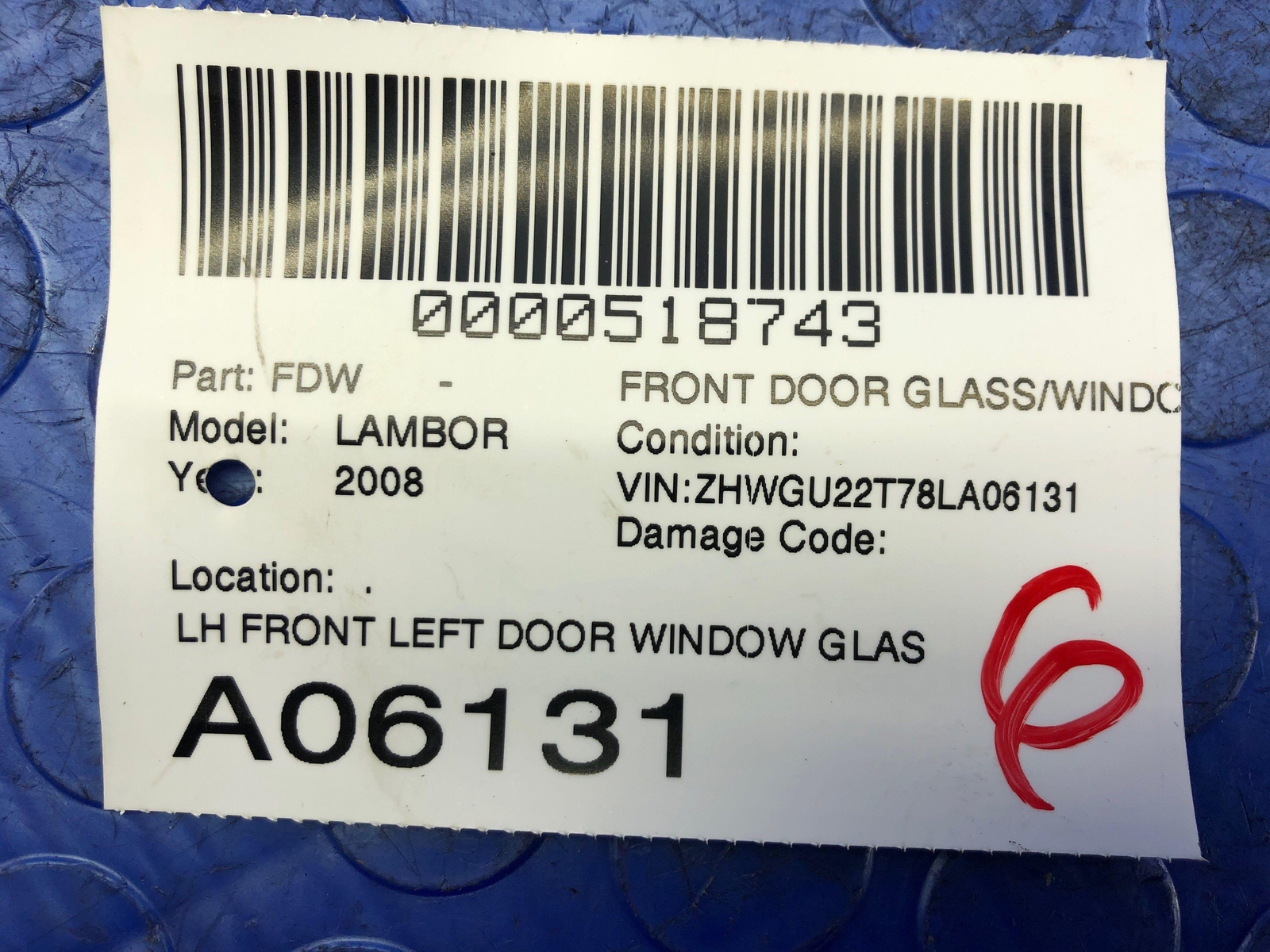 2004-2014 LAMBORGHINI GALLARDO OEM FRONT LEFT DOOR WINDOW GLASS