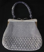 Vintage Beaded Purse Blue Fabric Covered with White Beads