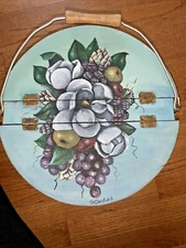 Vintage Double Hinged Apple Gathering Basket HANDPAINTED Magnolia Fruit ❤️tb5m