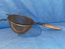 Vintage Wooden Handle Mesh Metal Strainer