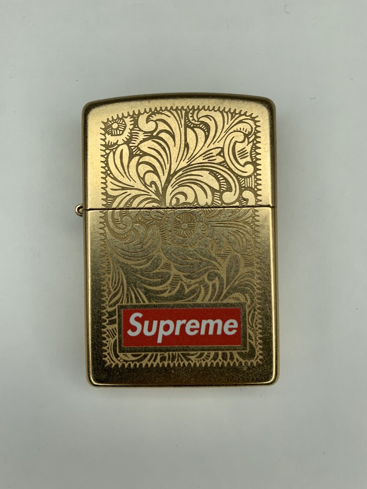 SUPREME GOLD “floral carved” GOLD ZIppo lighter FW14 “pre owned