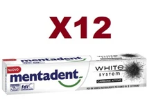 12 PCS MENTADENT WHITE SYSTEM ACTIVATED CARBON 75ML TOOTHPASTE