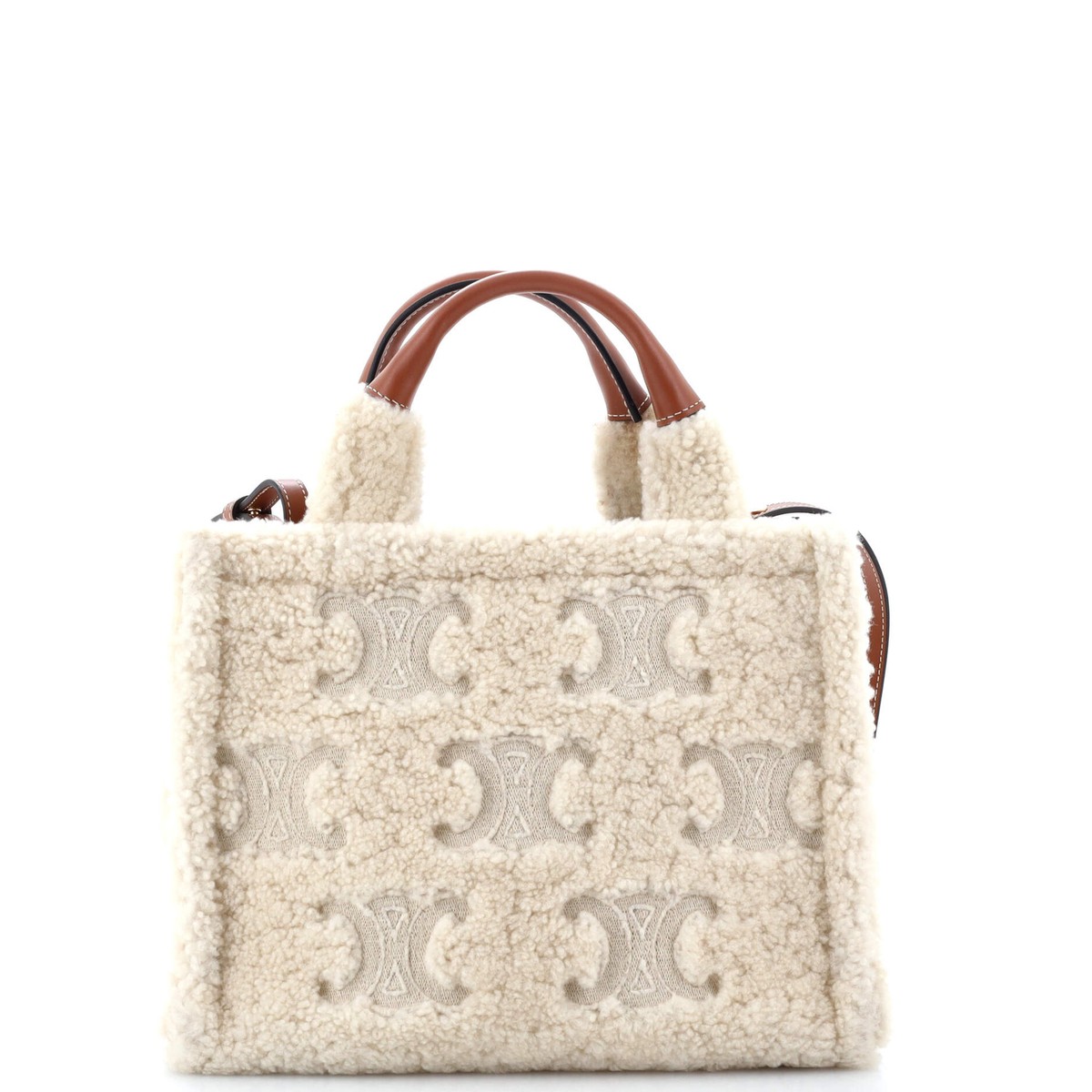 Celine Cabas Thais Tote Triomphe Embroidered Shearling Small