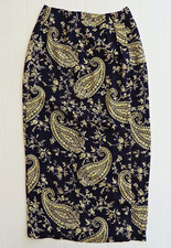 Vtg 90's CHAUS Maxi Long Paisley Black Yellow Overlap Wrap Pencil Skirt Size 4