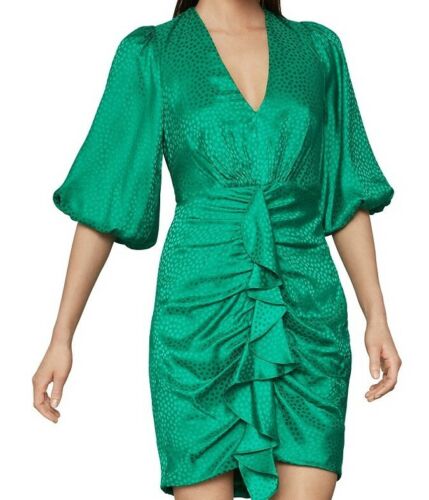 NWT $318 BCBG MAXAZRIA Dotted Satin Ruched Mini Dress Sapphire Green 4 6