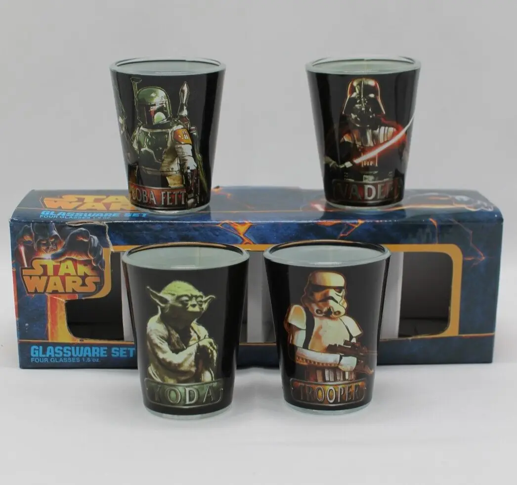 Star Wars Glassware Set 4 1.5 oz Shot Glasses Barware Darth Vader Boba Fett  Yoda