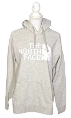 Womens The North Face Hoodie Gray Large Spell Out Logo White