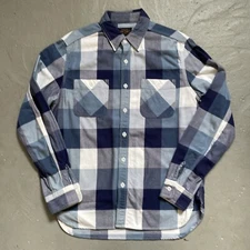 Beams Plus Mid-Heavy Cotton Flannel Check Work Shirt Vintage Style Made Japan M