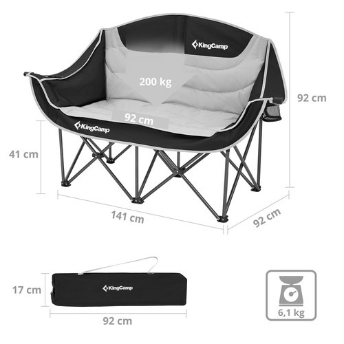 KINGCAMP Campingstuhl Sofa Duo Deluxe Doppel Lounge 2 Personen Klapp Stuhl 200kg - Bild 2 von 7