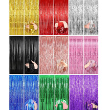 2PCS Halloween Foil Fringe Curtain 1x2m Party Backdrop Shiny Metallic Tassel Wal