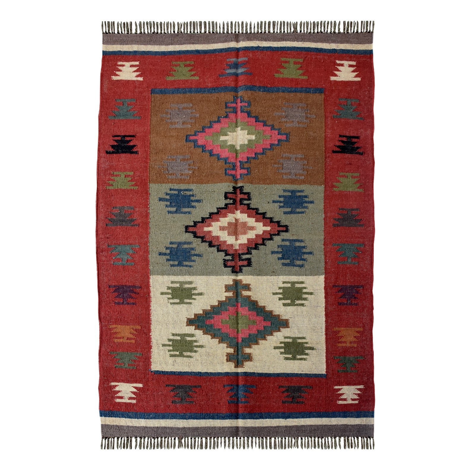 Natural Kilim Rug Carpet 4x6 ft Wool Jute Flatweave Bedroom